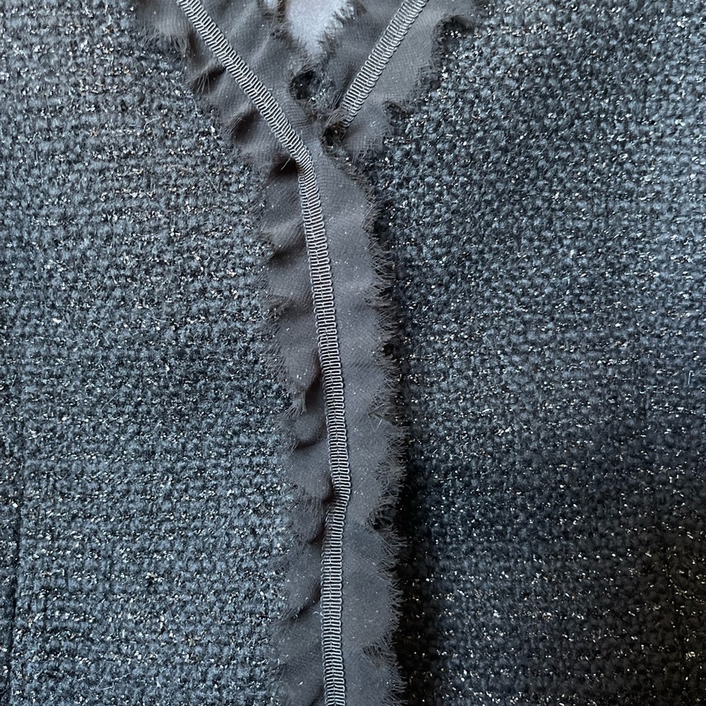 Talbots Collection Black Tweed Silver Shimmer Fringed Ruffle Wool Jacket 8 - Picture 6 of 10